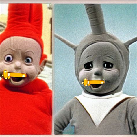 KREA AI - conehead Teletubbies smoking cigarettes, vhs tape ...