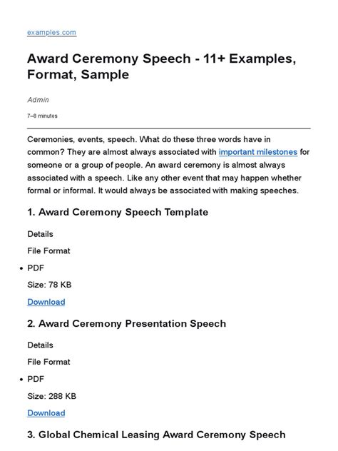 Award Ceremony Speech - 11+ Examples, Format, Sample Examples | PDF | File Format | Communication