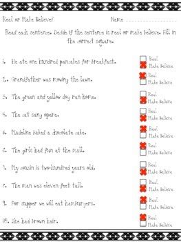 Real or Make Believe Practice Worksheet by Miss B's Bookcase | TPT