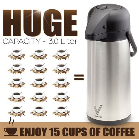 Coffee Carafe Thermos - Thermal Beverage Dispenser (102 oz.) By Vondior ...