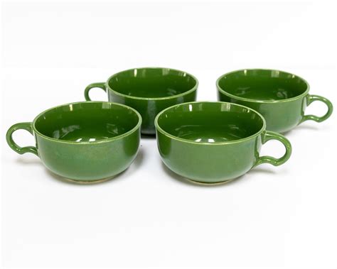 Vintage MCM Dark Forest Green Low Profile Coffee Cups - Etsy