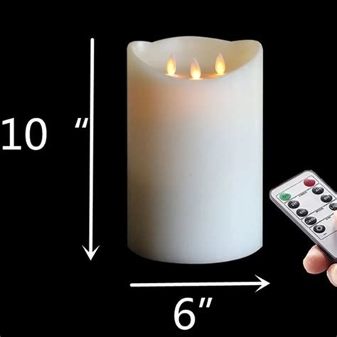 Large 3 Wick Flameless Pillar LED Candles Moving Wick Remote Timer For ...