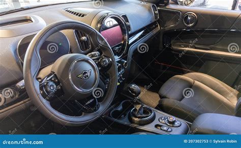 Mini E Electric Car Front Interior Dashboard Inside Leather Seats of ...