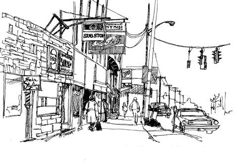 Street Scene Pen and Ink Drawing by Bill Tomsa | Pixels