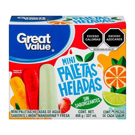 Mini paletas heladas de agua Great Value sabor limón, mandarina y fresa 456 g | Walmart