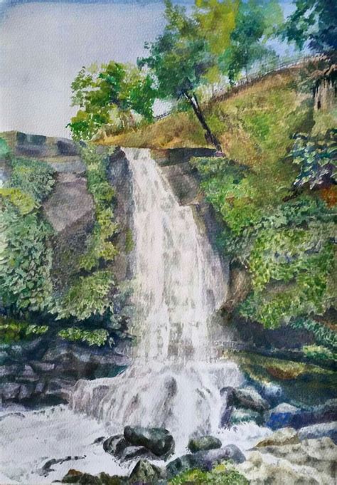 'Hinulugang Taktak Falls' By Yet Watercolor Painting | Filipinas