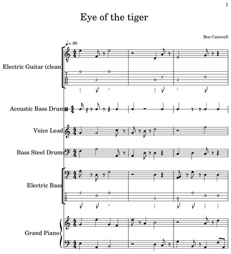 Eye of the tiger - Sheet music for Electric Guitar, Acoustic Bass Drum, Voice Lead, Bass Steel ...