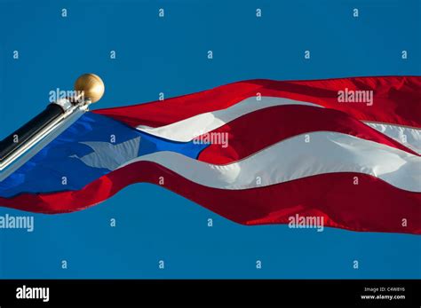 Puerto Rico, Old San Juan, Close up of Puerto Rican flag against blue ...