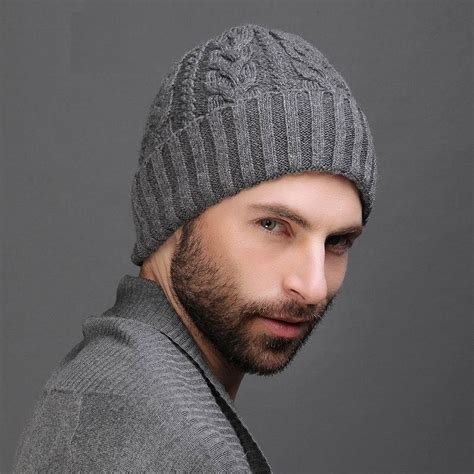 100% Wool Cashmere Men Winter Hat Knit Skullies Beanies Hats Male Double Layer Thicken Wool Hat ...