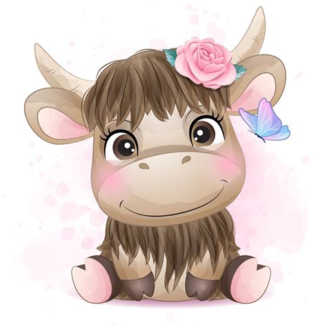 Cute Buffalo Clipart With Watercolor Illustration - Etsy | Baby animal drawings, Cute drawings ...