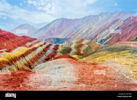 Colorful landscape of rainbow mountains, at Zhangye Danxia national ...