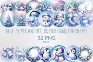 Blue-silver Christmas Ornaments Clipart Graphic by DigitalCreativeDen · Creative Fabrica