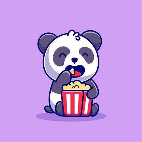 Hand Drawn Cute Panda Cartoon Eating Popcorn Illustration SVG Clipart ...