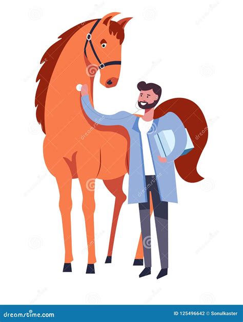 Horse and Veterinarian Man Caring for Animal Vector Stock Vector - Illustration of examination ...