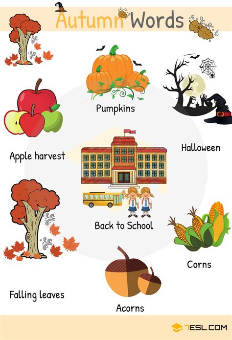 100 Common Autumn Words in English • 7ESL