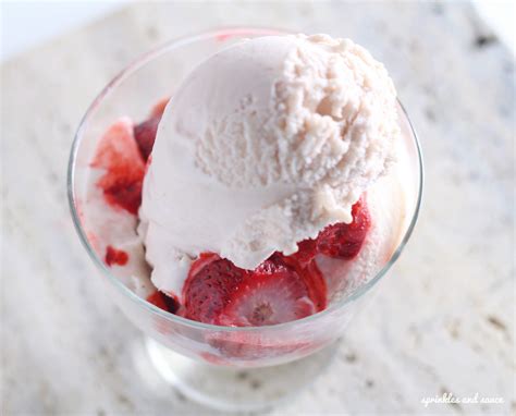 Strawberry Ice Cream with Roasted Strawberries - sprinkles and sauce