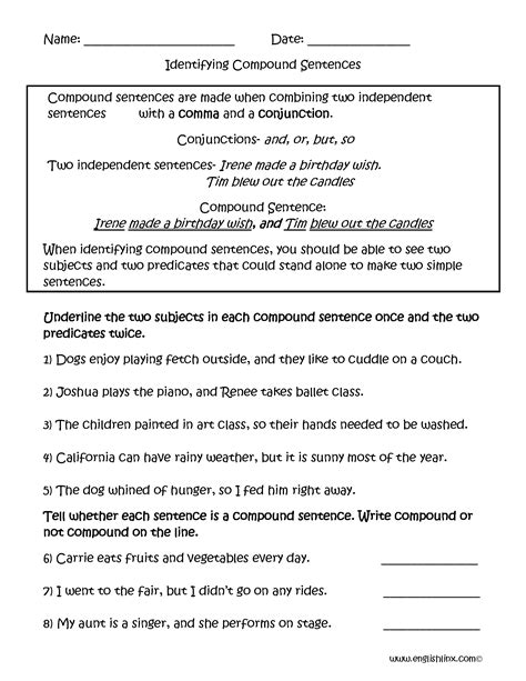 Simple Compound And Complex Sentences Worksheets