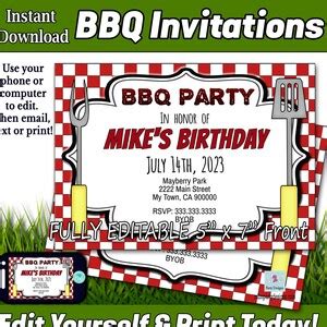 BBQ Invitations Instant Download Barbecue Party Invites Personalized ...