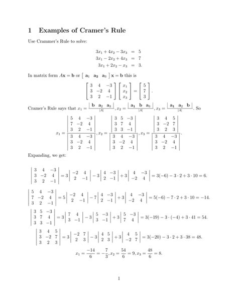 1 Examples of Cramer`s Rule