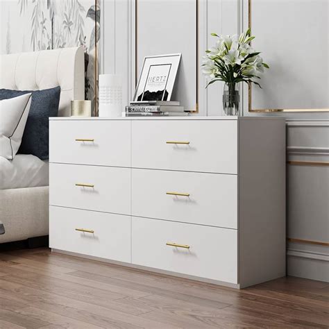 URKNO White Dresser With Drawers, Modern Wide Chest Of Drawers, Solid ...