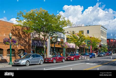 Idaho, Coeur d'Alene, Downtown, restaurants, shops Stock Photo - Alamy