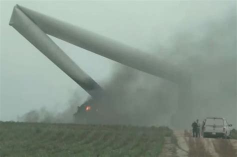 Oklahoma wind turbine bent in half, on fire, in wild video