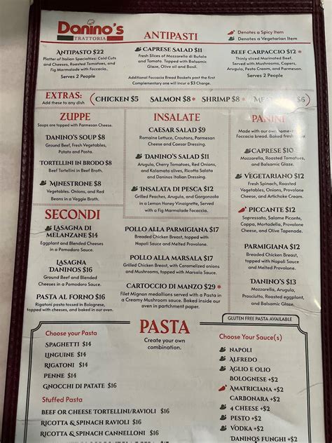 Menu at Daninos trattoria pizzeria, Orlando