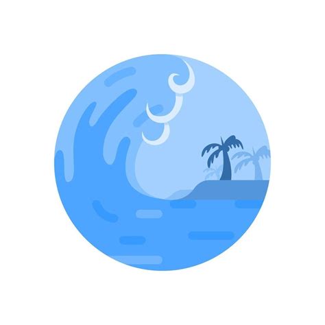 Tsunami Icon with Wave on a Beach Shore Vector Natural Disaster ...