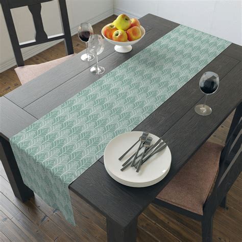 Sage Green Leaf Pattern Table Runner Dining Table Décor - Etsy