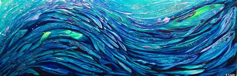 Sea life wave – Original painting SOLD | Deep Impressions Underwater Art