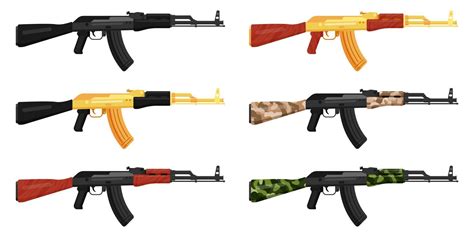 Set of Russian AK 47 and AK 74 Kalashnikov black, gold and camouflage assault rifle. 5571642 ...