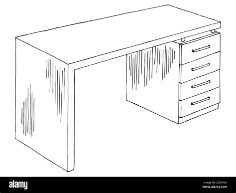 Office table graphic black white isolated furniture sketch illustration vector Stock Vector ...