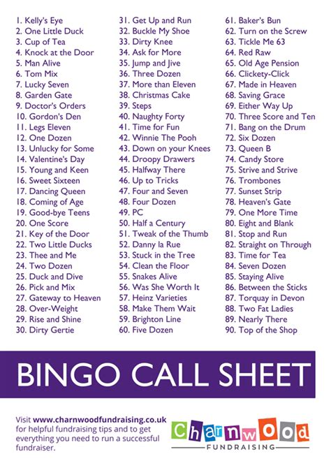 Bingo calls list | Bingo calls, Bingo, Bingo printable