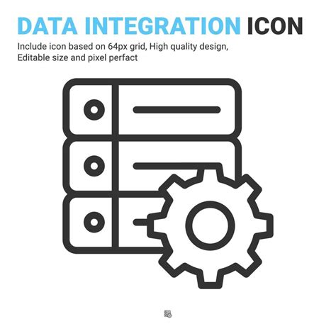 Data integration icon vector with outline style isolated on white background. Vector ...