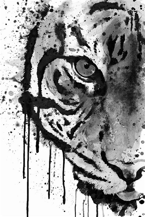 Black And White Half Faced Tiger Painting by Marian Voicu - Fine Art ...