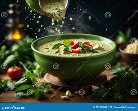 Delicious Thai Green Curry Soup, Vibrant Blend of Fresh Green Chilies ...