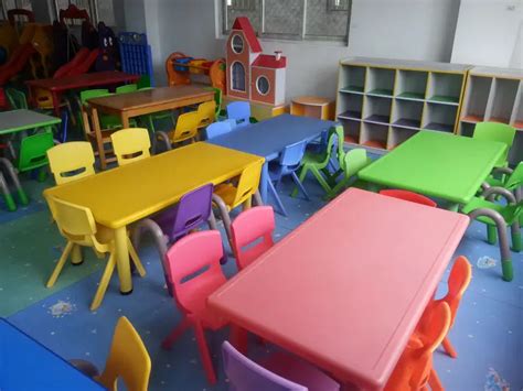 Fire-proof Wood Preschool Chairs And Tables /6 Seats Wooden Children Furniture/ Square Kids ...