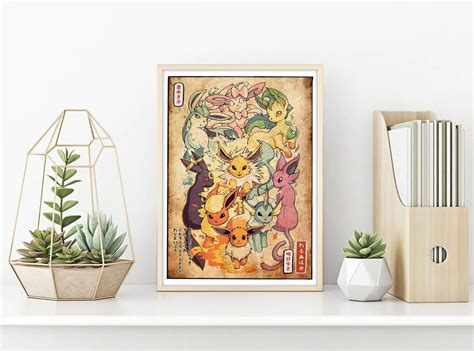 Pokemon Gen 1 Eevee Evolution Japanese Vintage Style Portrait Poster T-Shirt, Hawaiian Shirts ...