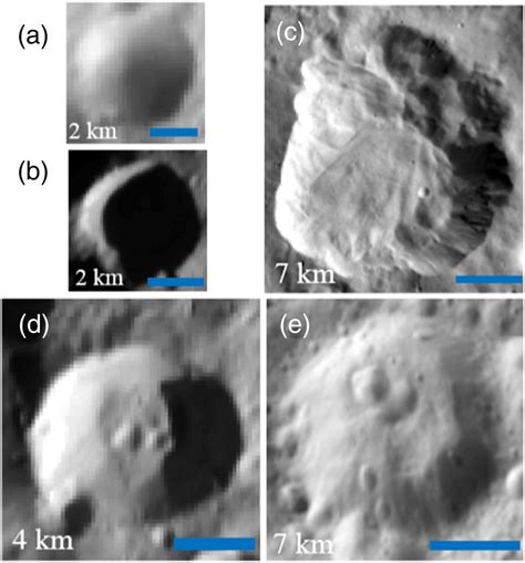 Example craters for each morphologic type: (a) circular crater, (b ...