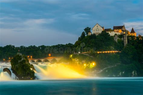 View of the Europen Biggest Waterfall - Rheinfall - during Night Near ...