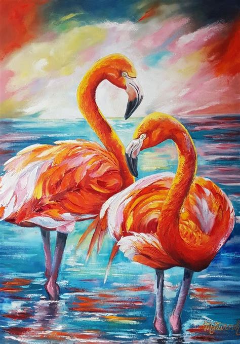 Flamingo Oil Painting on Canvas. Birds Impasto. Palette Knife , Modern ...