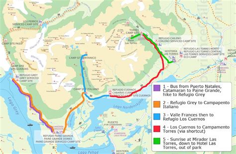 Map: How to hike the "W" in Torres del Paine | Torres del paine, Hiking map, Patagonia travel