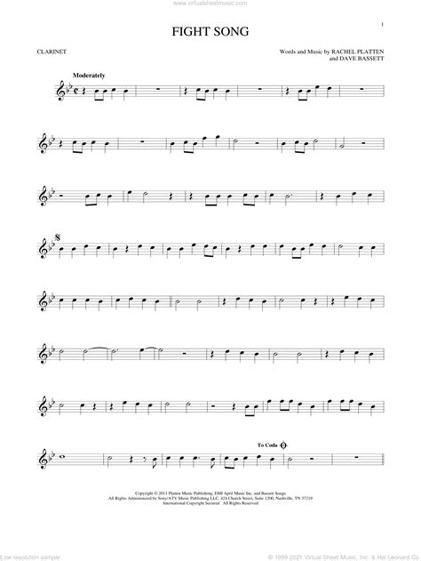 Platten - Fight Song sheet music for clarinet solo [PDF]