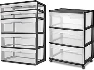 Amazon.com: Sterilite 5 Drawer Wide Tower in Black Bundle with ...