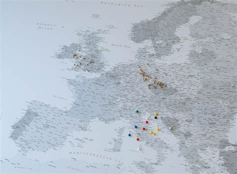 Europe Push Pin Map – White & Grey (Detailed) - Push Pin Travel Maps