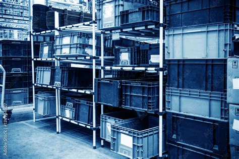 Warehouse of plastic box Stock Photo | Adobe Stock