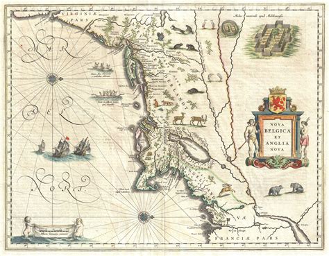 File:1635 Blaeu Map of New England and New York (1st depiction of Manhattan as an Island ...