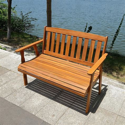 Mcombo Patio Wood Garden Bench 2-Seat ,Outdoor Acacia Loveseat ...