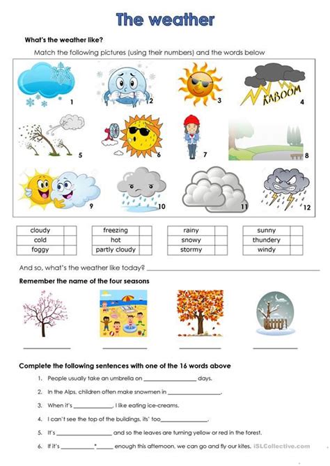 weather | Weather worksheets, English worksheets for kids, Teaching weather