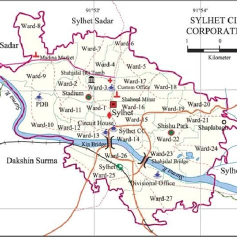 Map of Sylhet city corporation area, Bangladesh. | Download Scientific ...